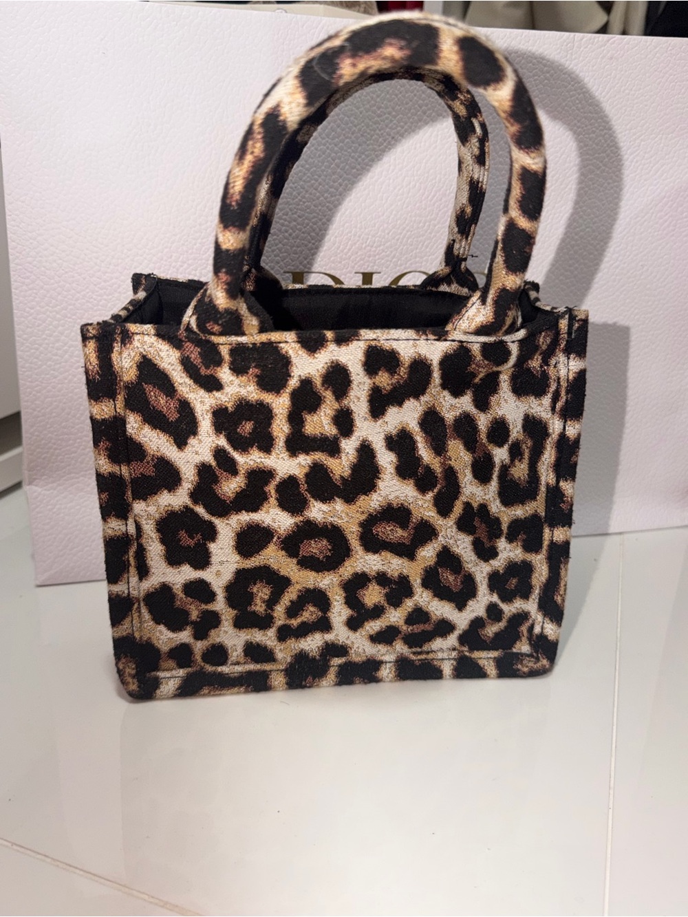 Leopard Print Mini Tote Bag - Brown/Black